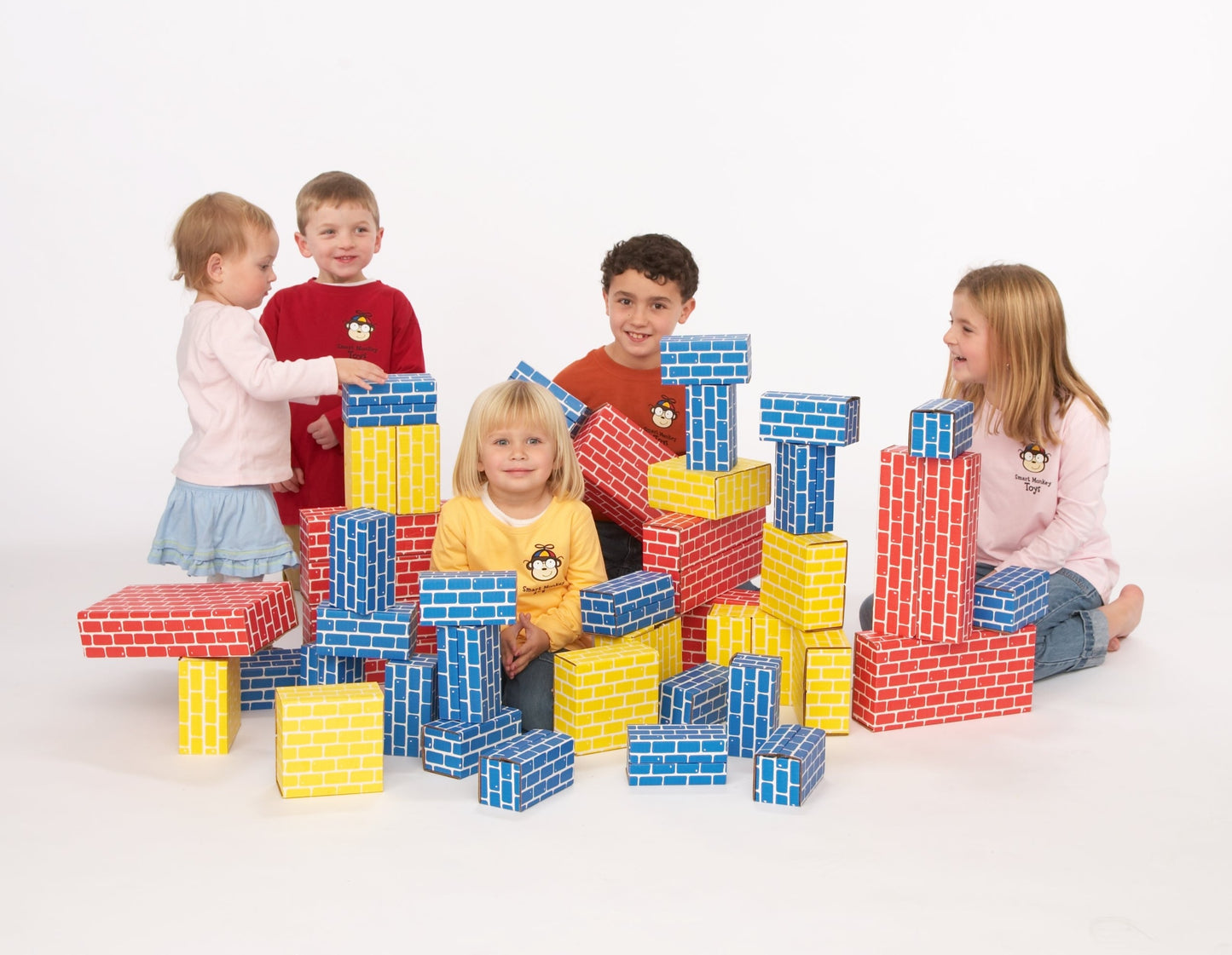 Kids Playing WIth Cardboard Construction Blocks
